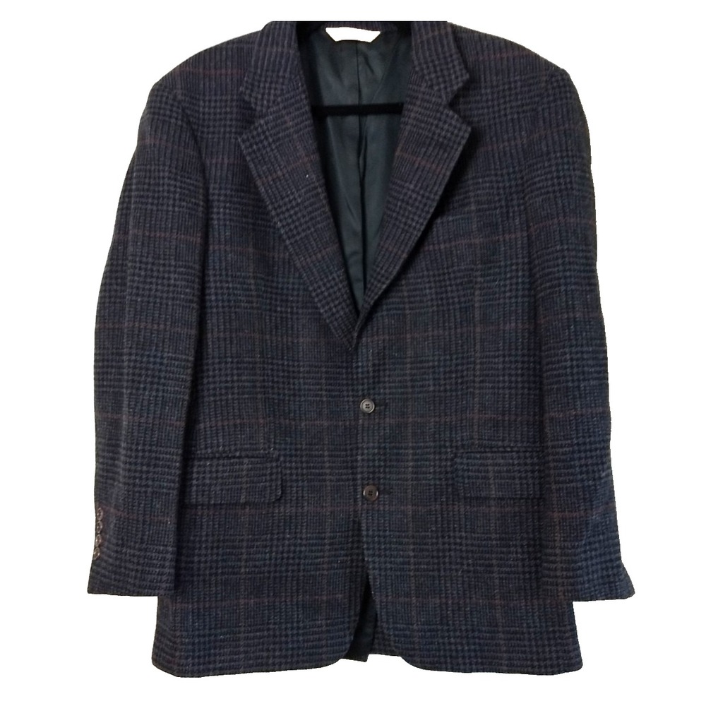 Vtg Tweed Jacket Mens Glen Plaid PoW Check Evan Picone Pure Wool Blazer USA READ
